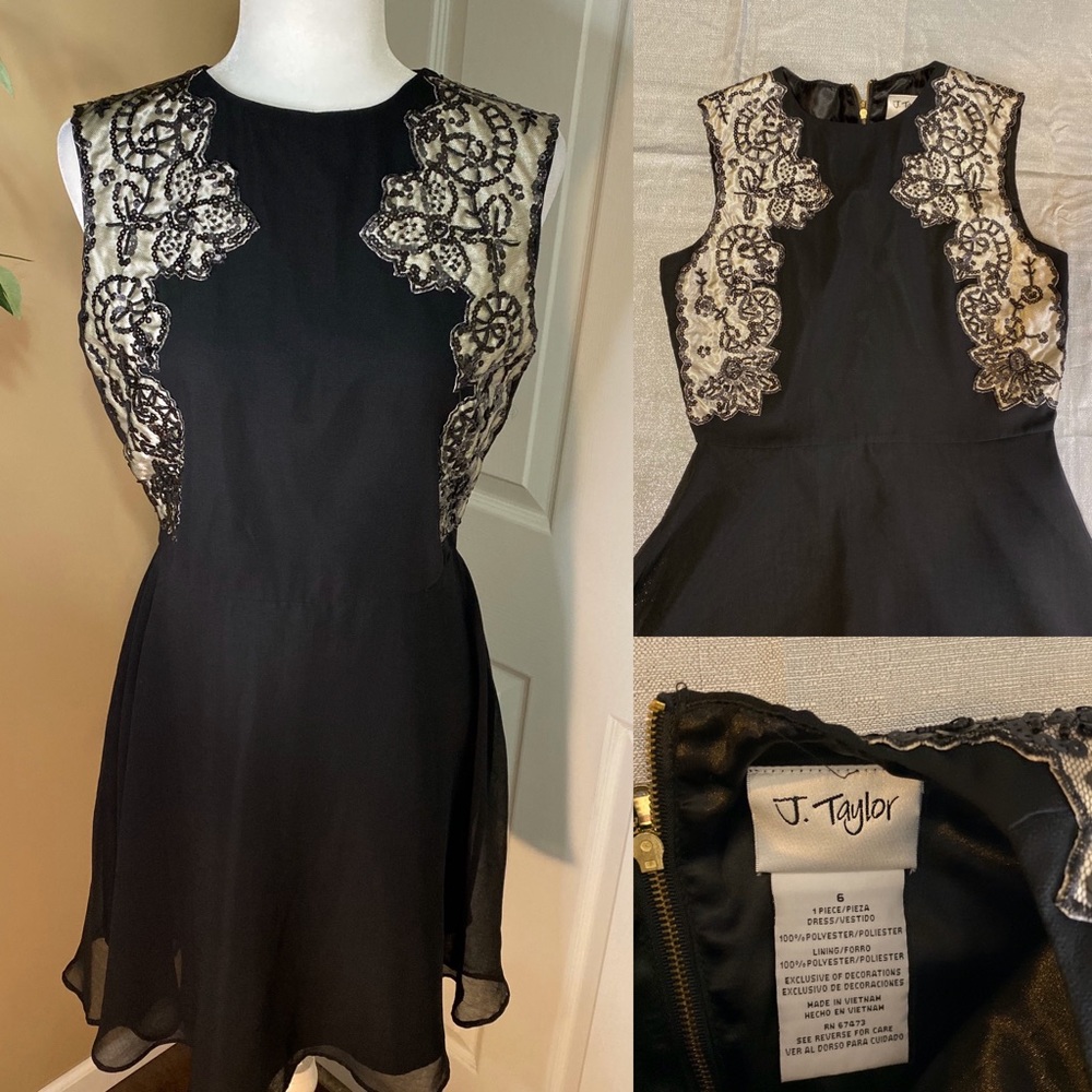 J Taylor black sequin flares dress size 6